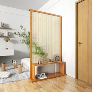 PARTITION WITH BENCH AND STORAGE SHELF